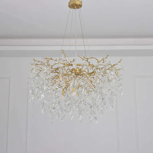 Round Gold Clear Modern Crystal Branch Chandelier