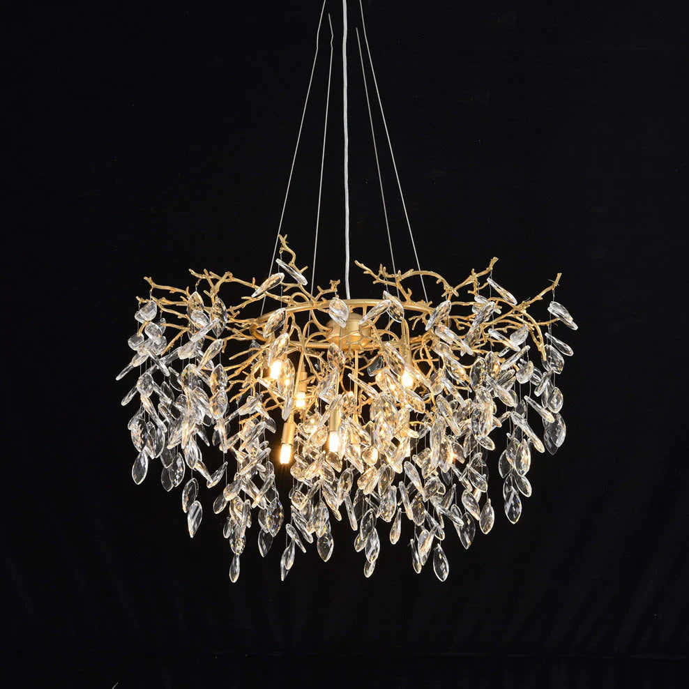 Round Gold Clear Modern Crystal Branch Chandelier
