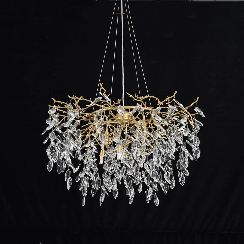 Round Gold Clear Modern Crystal Branch Chandelier