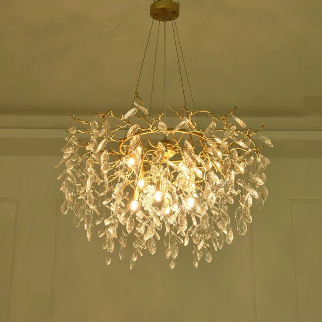 Round Gold Clear Modern Crystal Branch Chandelier