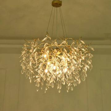 Round Gold Clear Modern Crystal Branch Chandelier