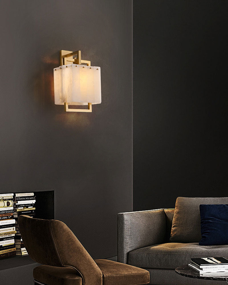 1-Light Rubbed Brass Alabaster flush mount Wall Light Fixture for bedside