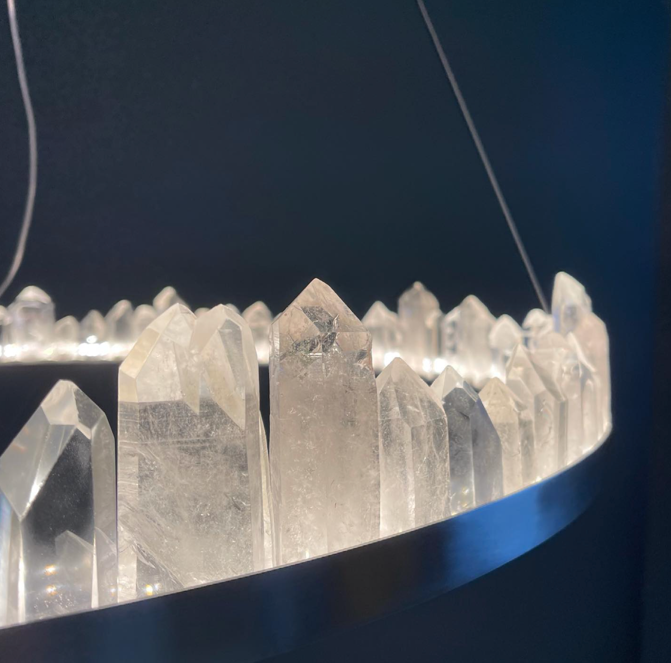 36 Inch Round Modern Chandelier Brass & Clear Geode Quartz Crystal Hanging Light