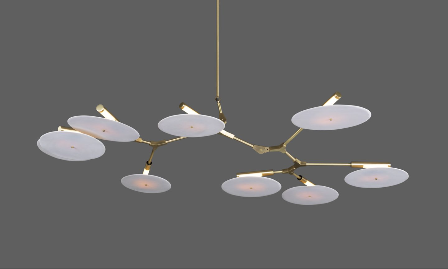 9-light Branching Disc Custom Made Flush mount -- Brushed Brass / Porcelain