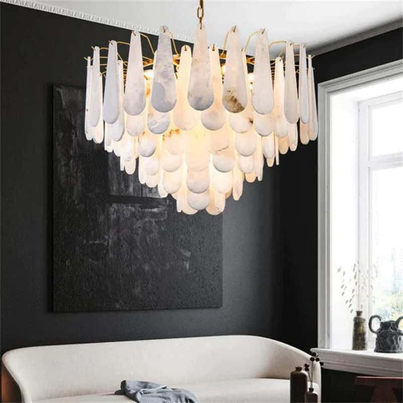Alabaster Feathery Chandelier 21.7"D 31.5"D