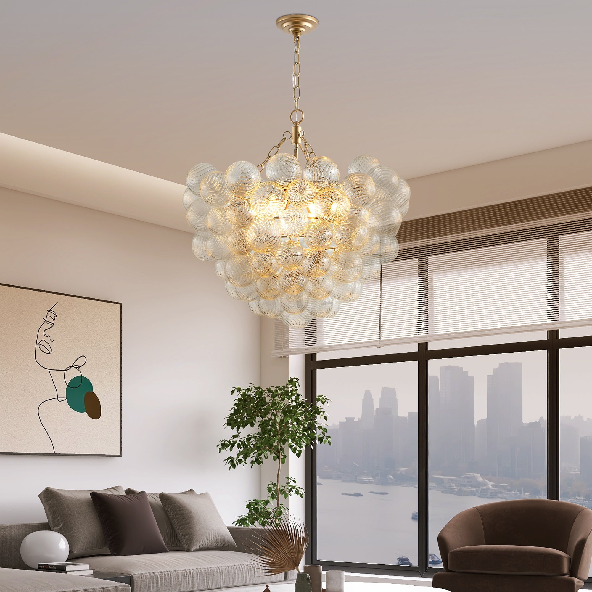 Textured Glass Orb Chandelier in Gold by Aurorae Lighting