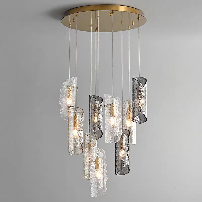 Artisan Textured Glass Shades Multi Light Chandelier by Aurorae Lighting