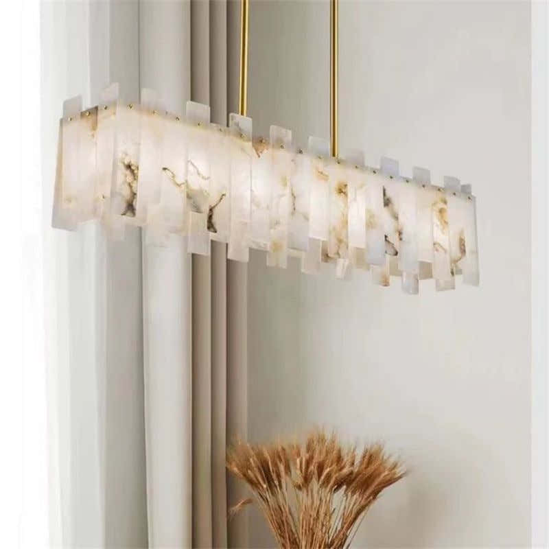 Alabaster Linear Dentate Chandelier 39"