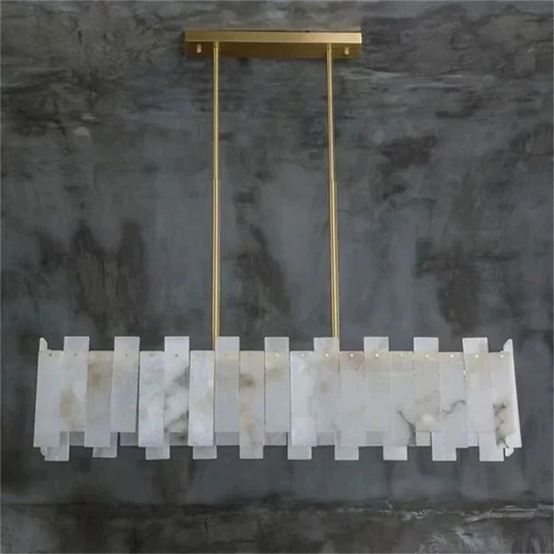 Alabaster Linear Dentate Chandelier 39"