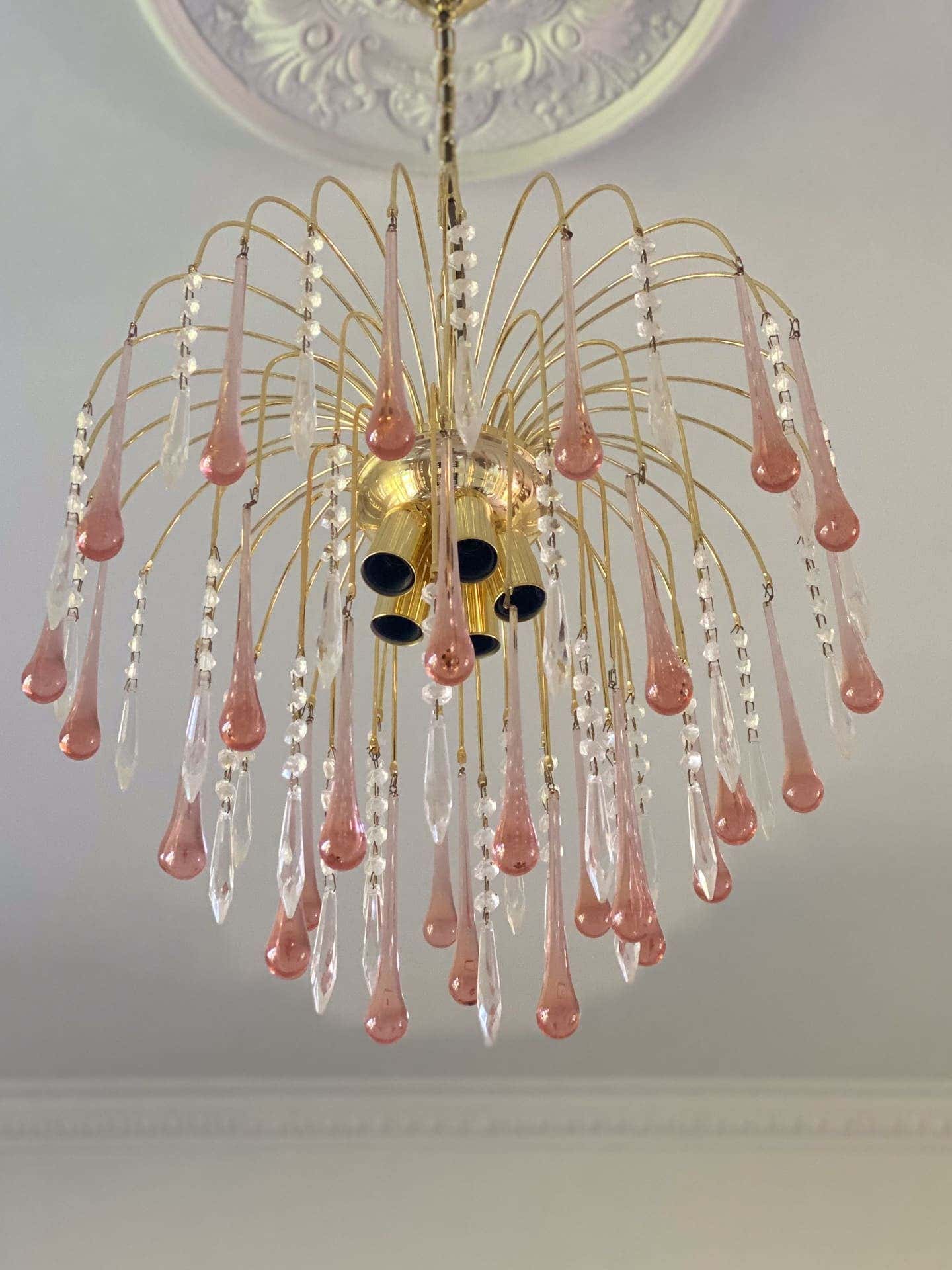 Vintage – Murano Teardrops Chandelier – 70s – Pink prisms