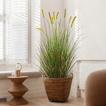 Artificial 10-Head Long Cat Tail with Curved Onion Grass Bonsai 67"H