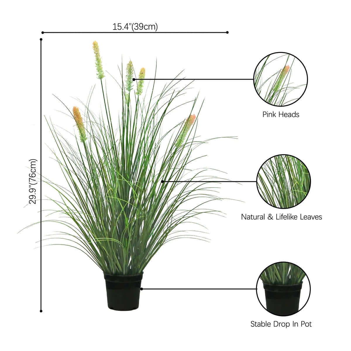 Artificial 6-Head Short Pine Grass with Curved Onion Grass Bonsai 30"H