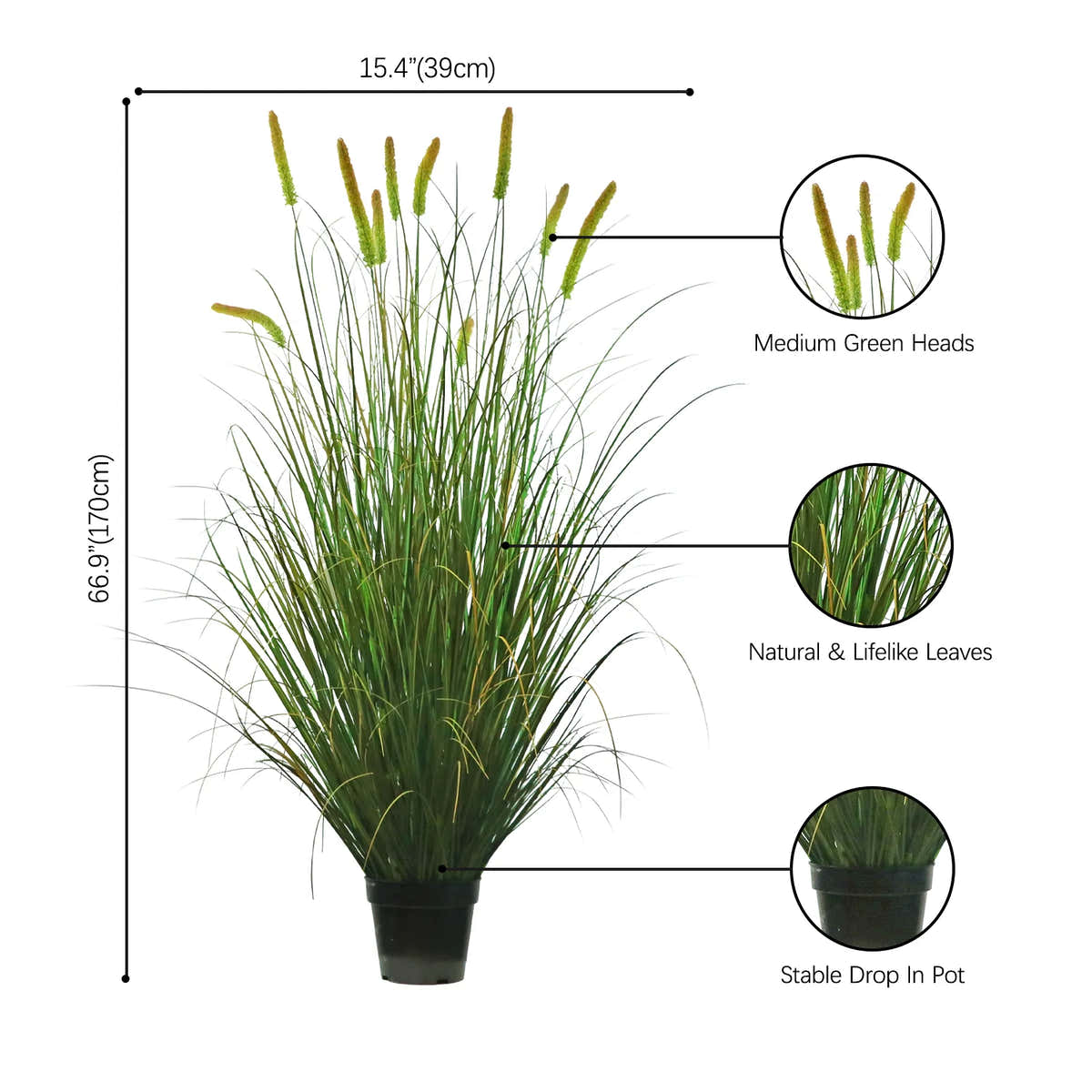 Artificial 10-Head Long Cat Tail with Curved Onion Grass Bonsai 67"H