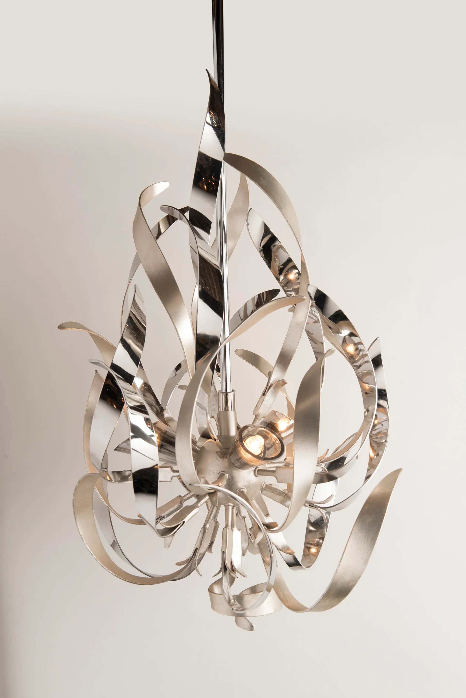 Graffiti 9 Light Pendant - Silver Leaf Polished Stainless