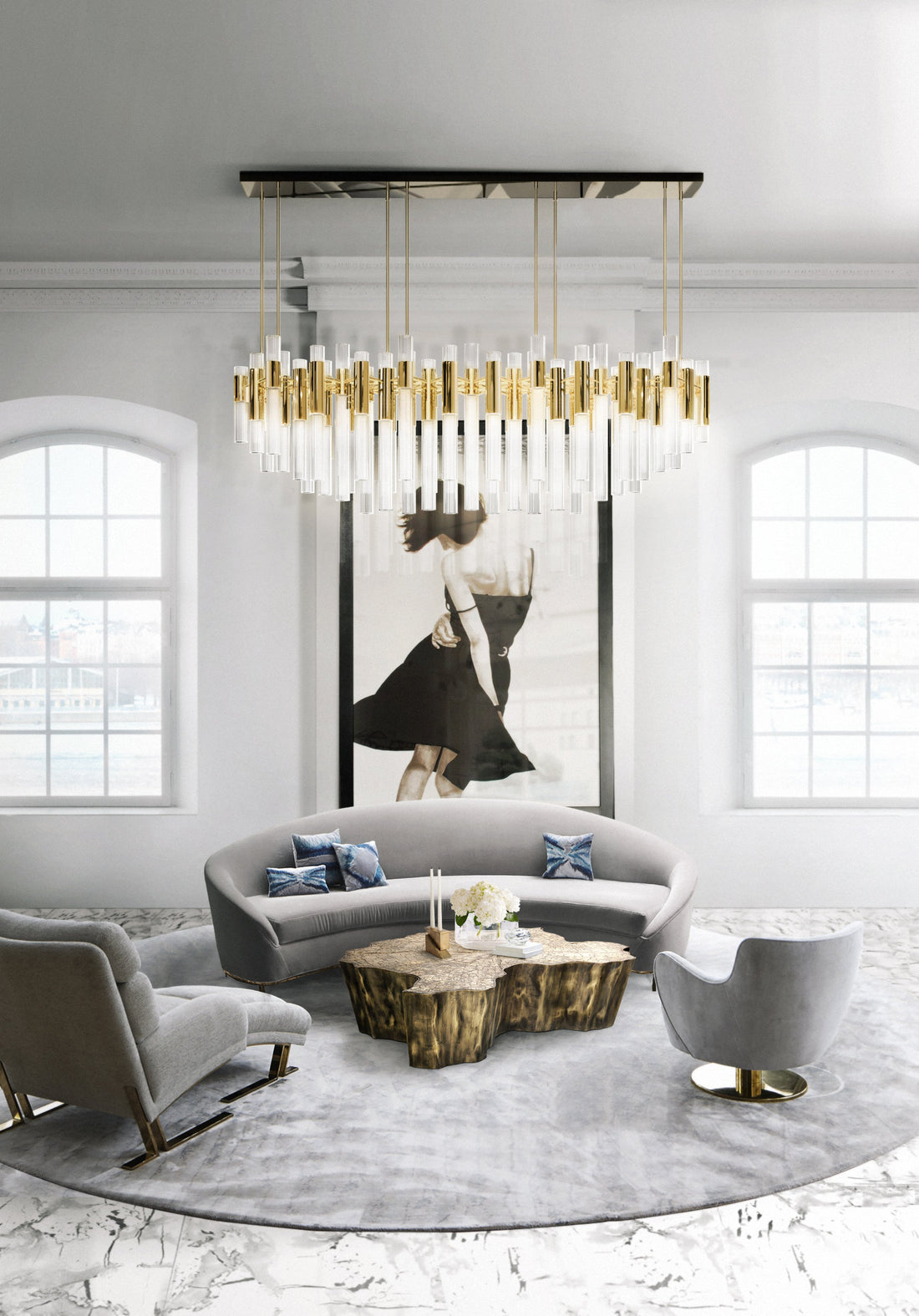 Waterfall Rectangular 80-Light Crystal Modern Chandelier - Luxxu