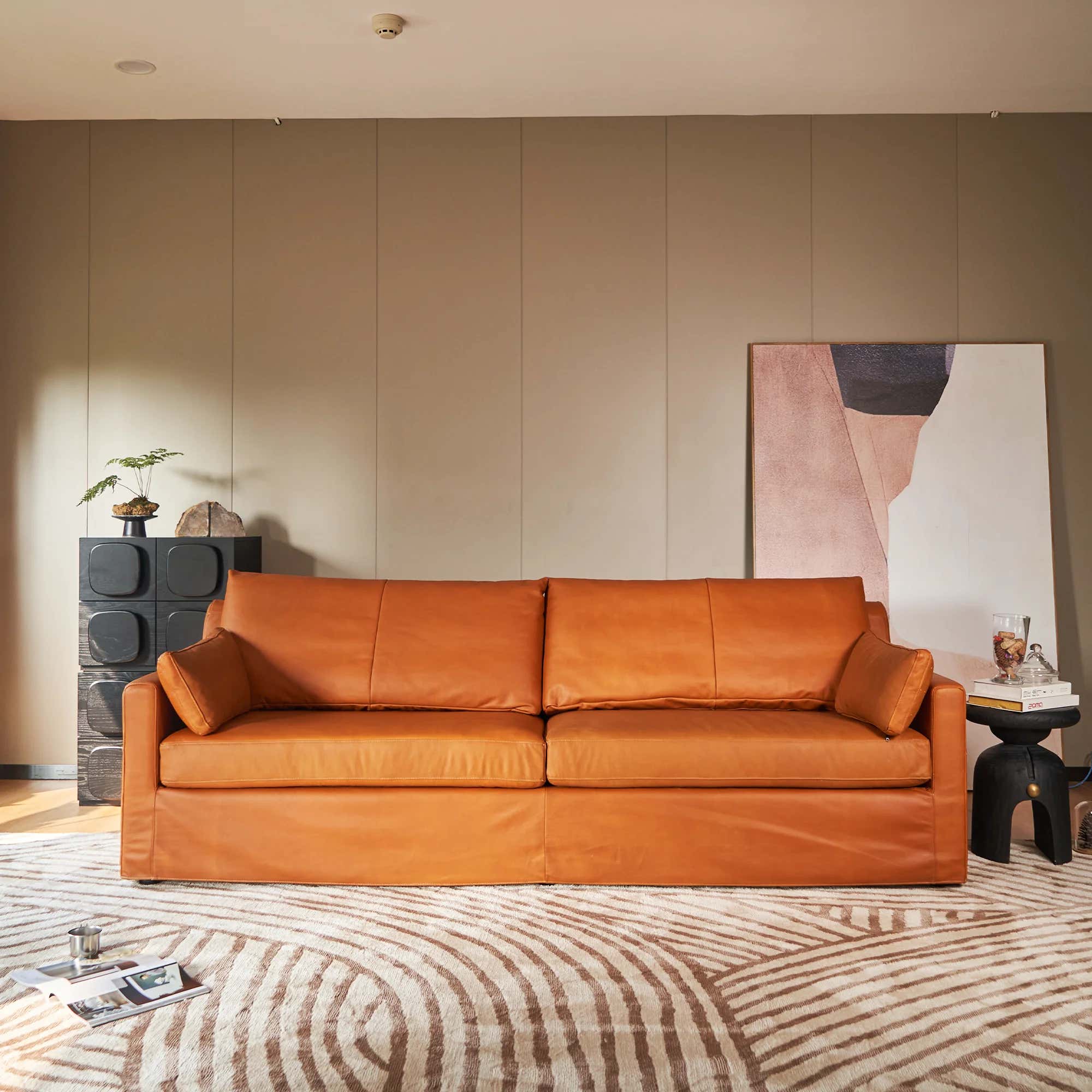 Mercury Warm Cognac Sofa 95"