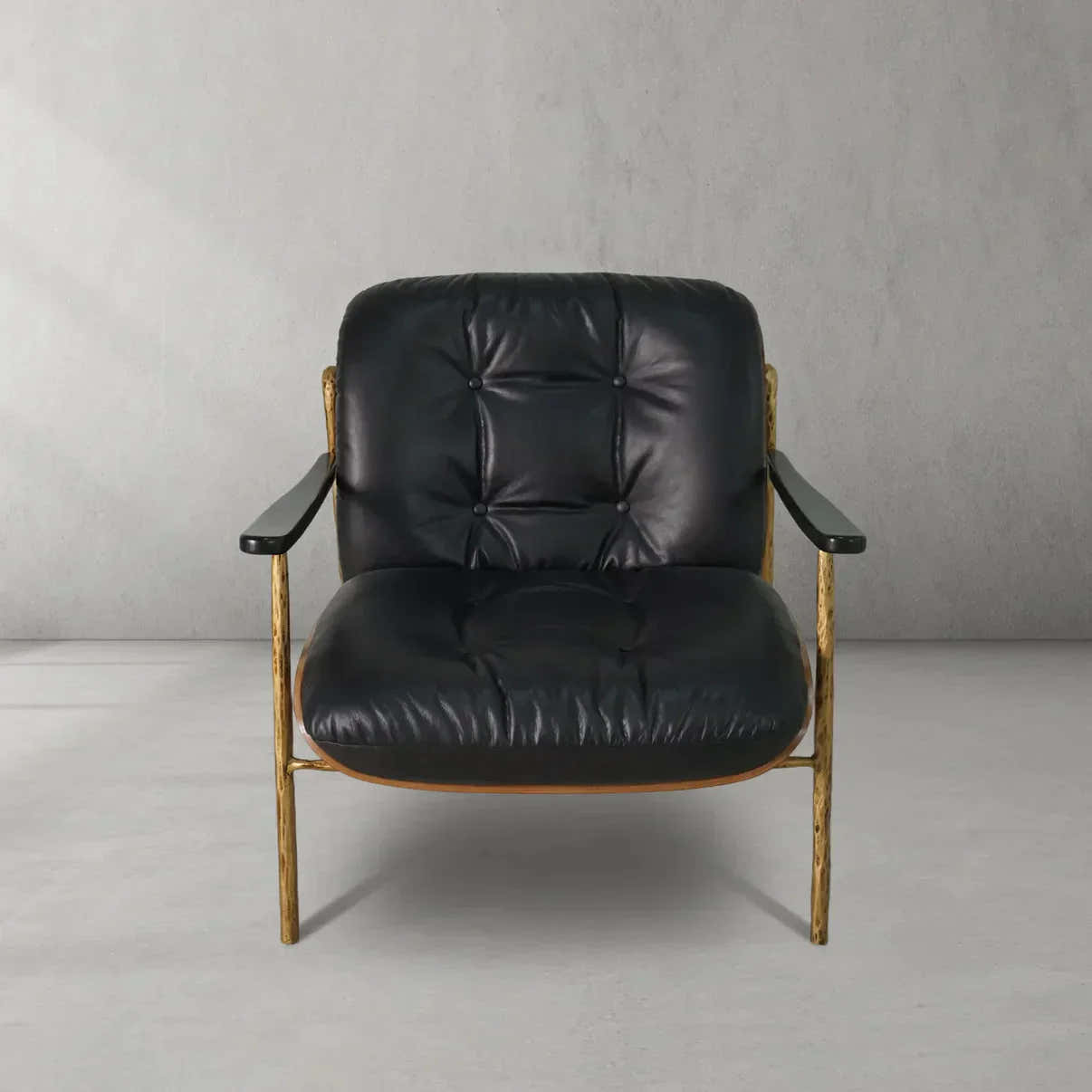 Hand-Forged Metal Black Leather Accent Chairs