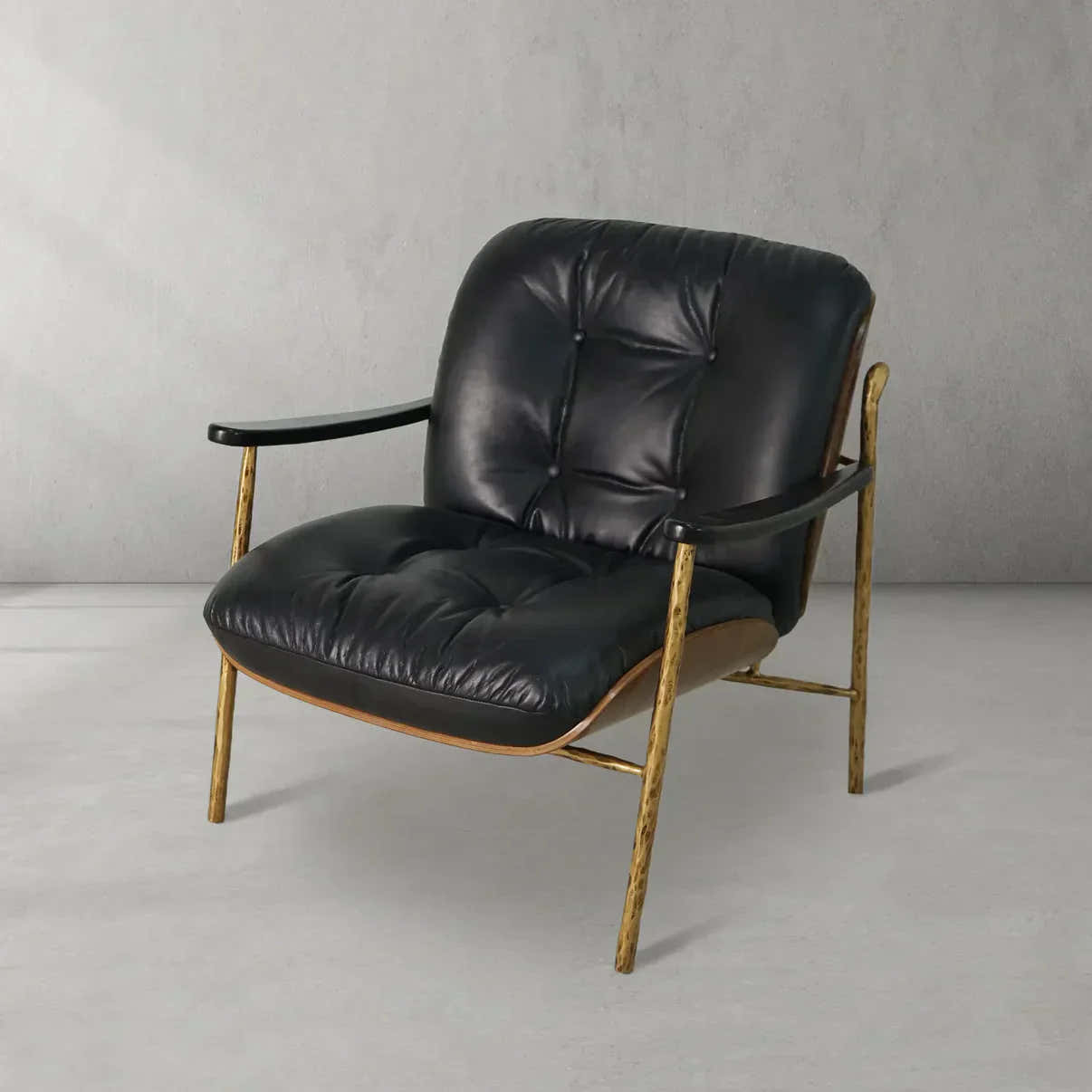 Hand-Forged Metal Black Leather Accent Chairs
