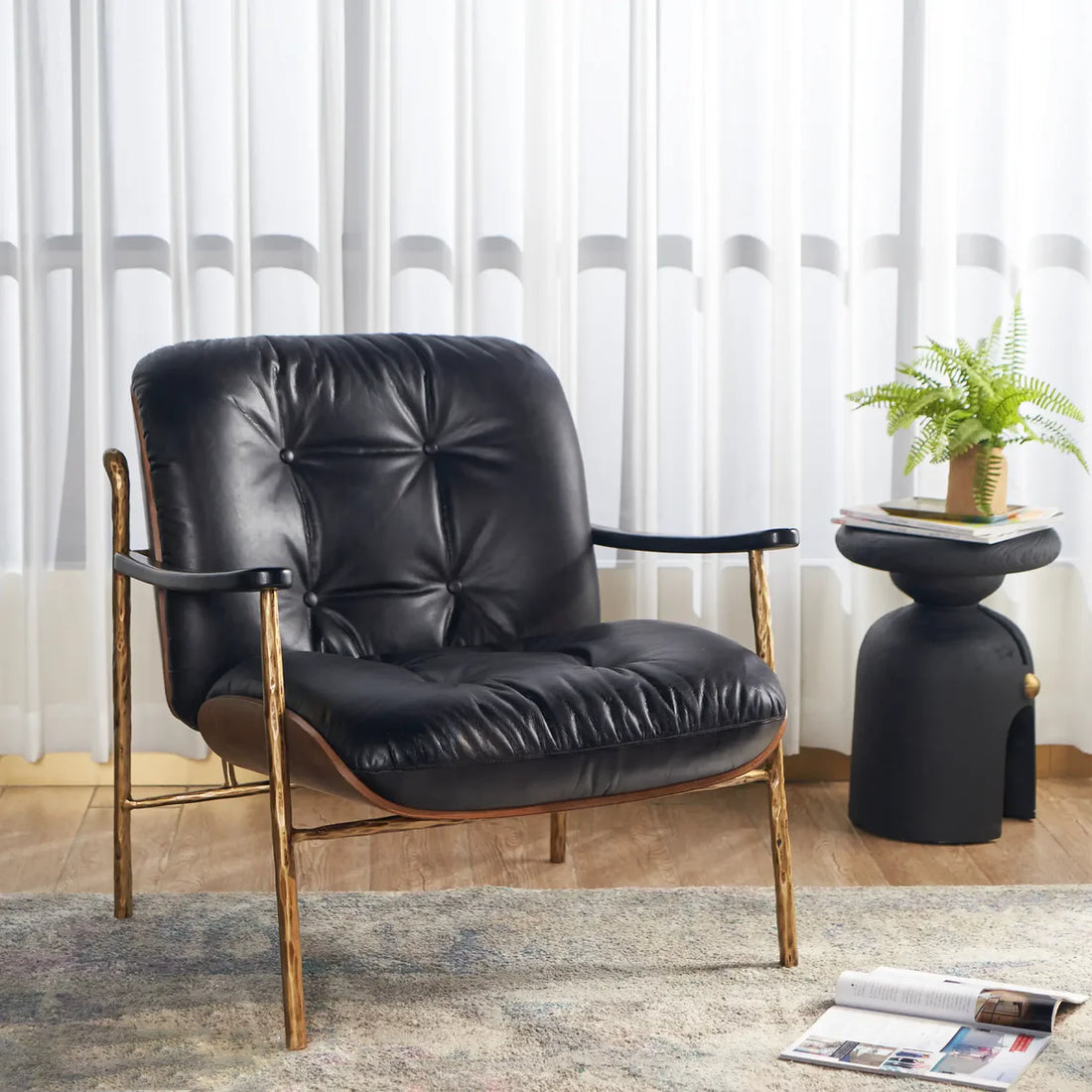Thaddeus Black Leather Accent Chairs