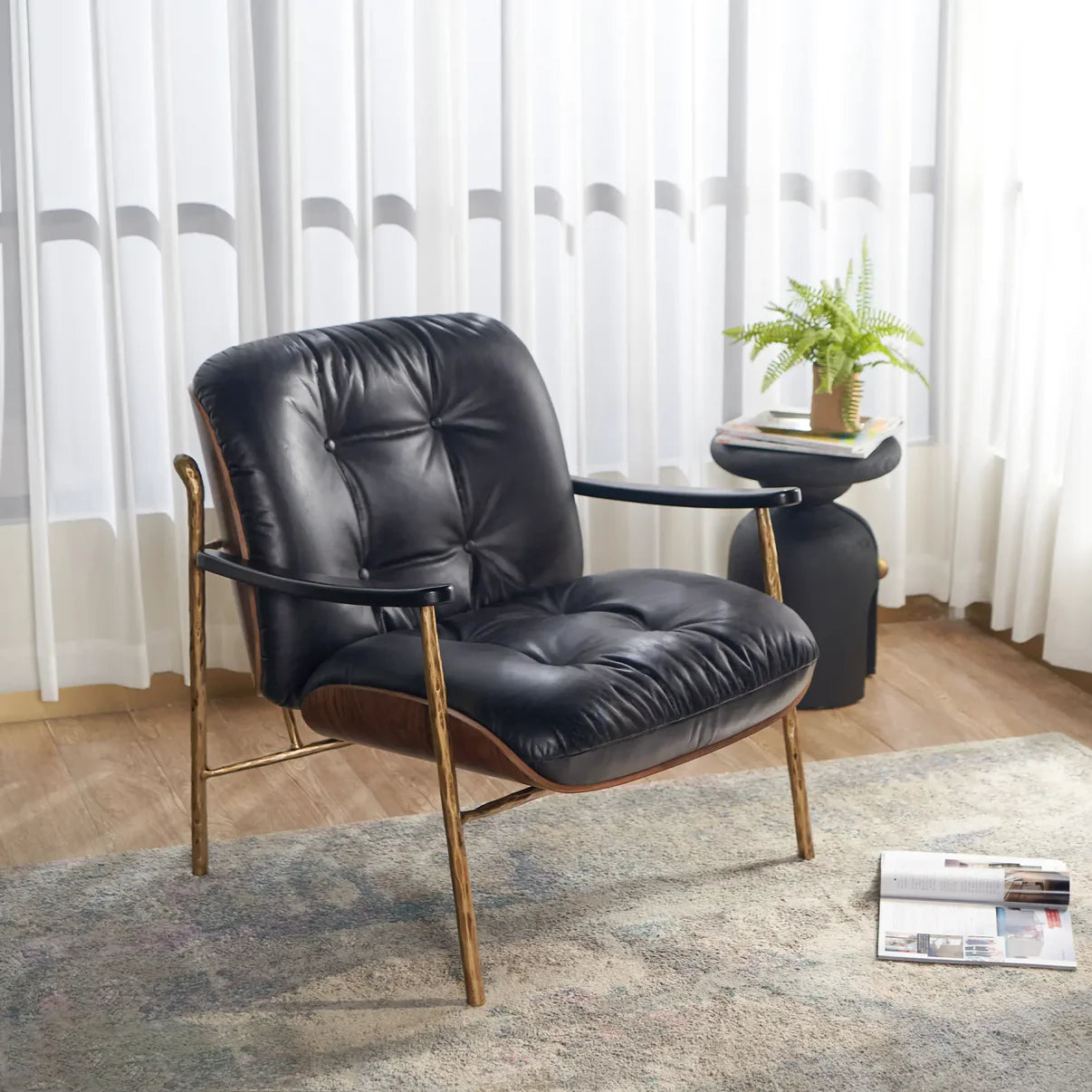 Thaddeus Black Leather Accent Chairs