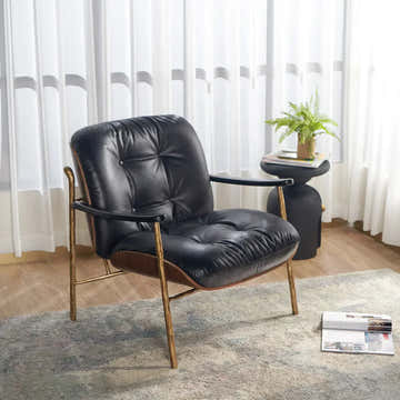 Hand-Forged Metal Black Leather Accent Chairs