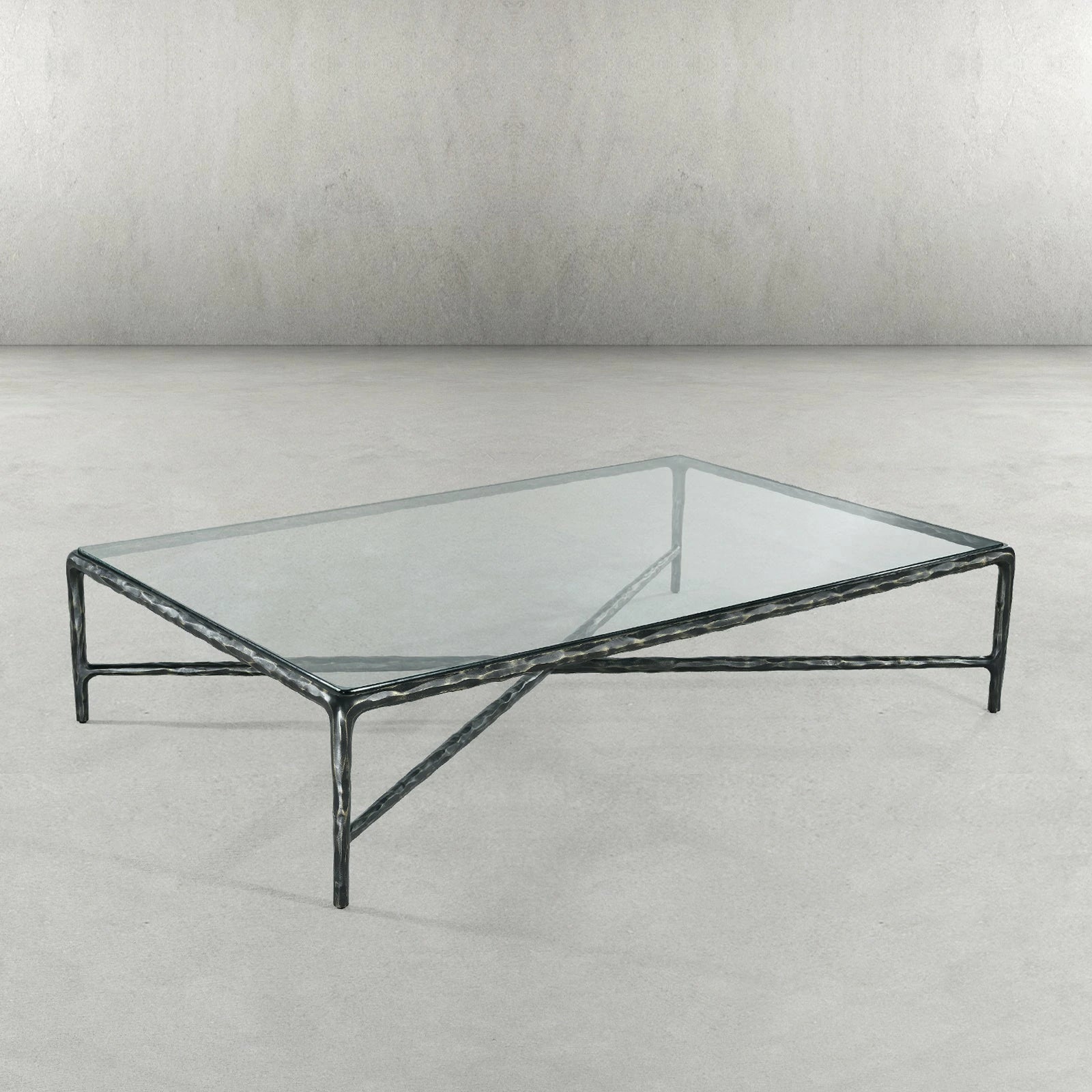 Hand-Forged Metal Rectangle Glass Coffee Table