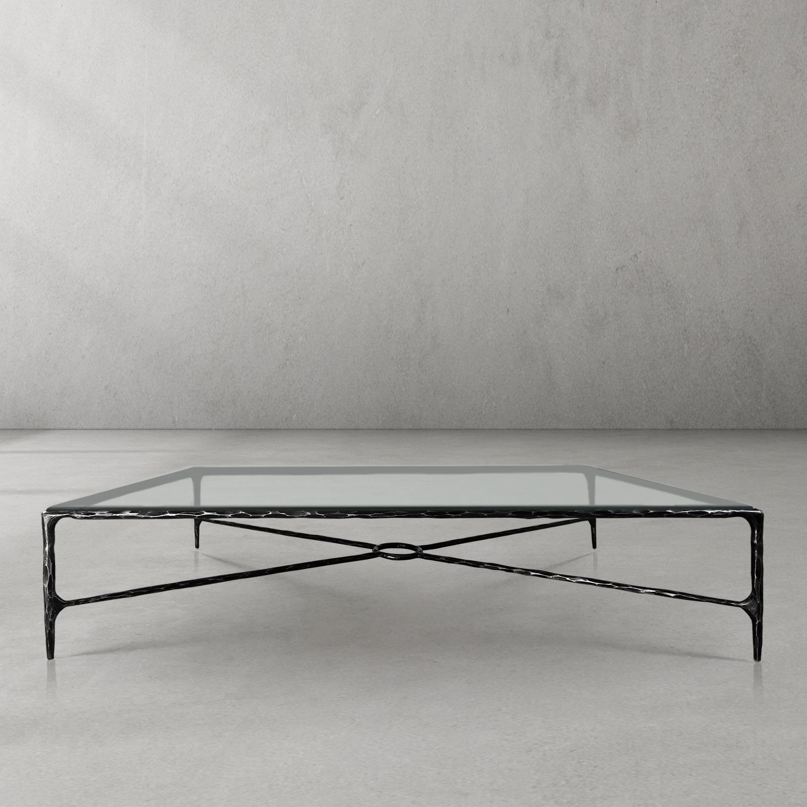 Hand-Forged Metal Rectangle Glass Coffee Table