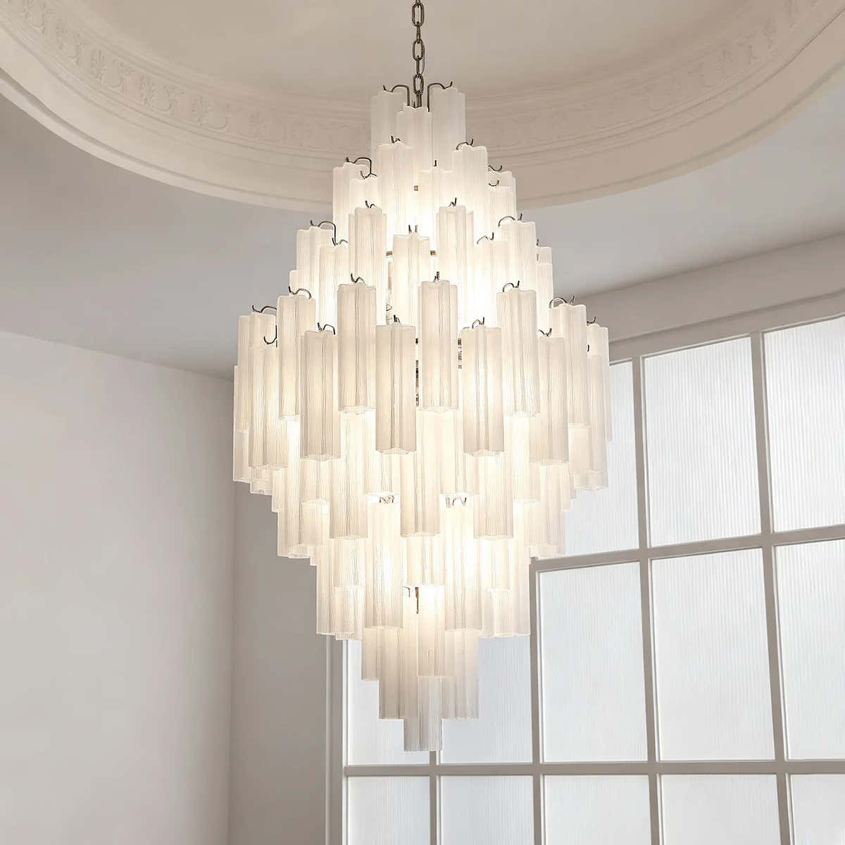 Petalia Murano Glass Diamond Chandelier 54"H - Frosted Glass