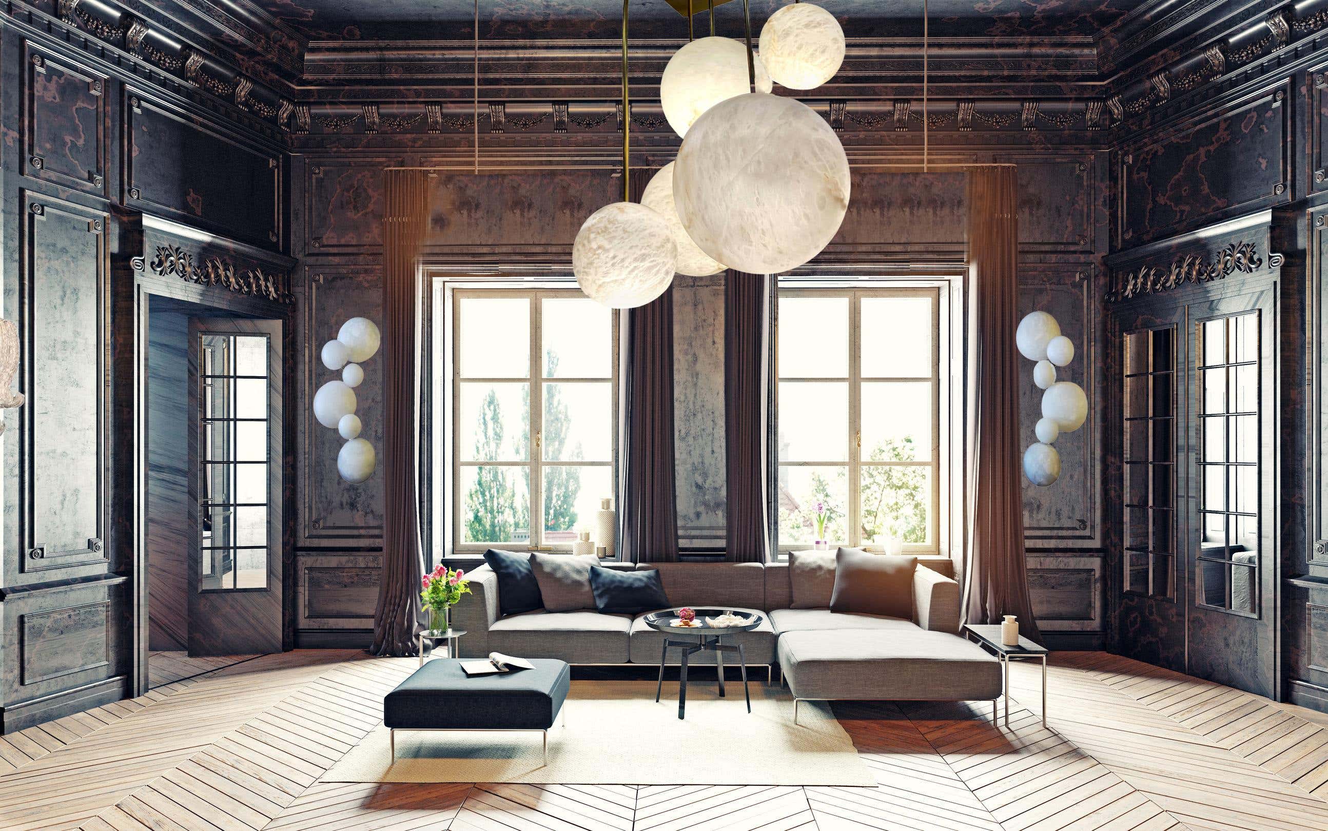 Galaxy Contemporary Italian Alabaster Marble Globe Chandelier