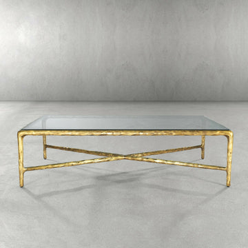 Hand-Forged Metal Rectangle Glass Coffee Table