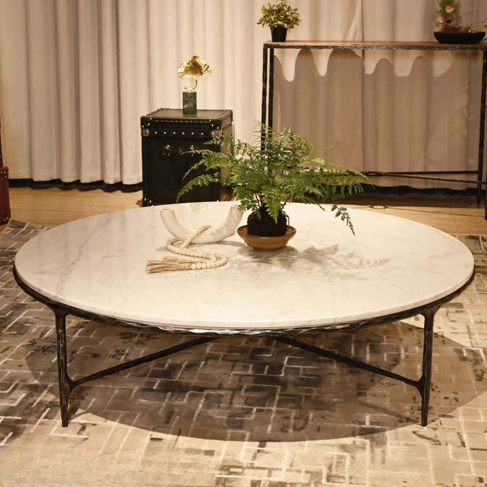 Hand-Forged Metal Marble Round Coffee Table 36" 55"
