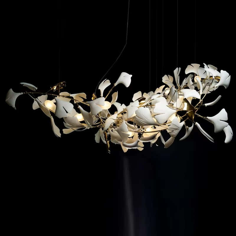 Simple Decoration Villa Hotel Living Room Ginkgo Brass Pendant Light Restaurant Lobby Bar Room Ginkgo Leaf Chandelier