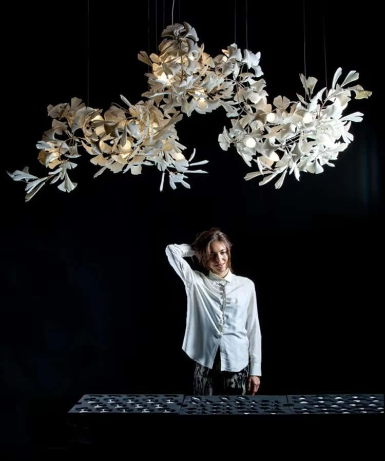 Simple Decoration Villa Hotel Living Room Ginkgo Brass Pendant Light Restaurant Lobby Bar Room Ginkgo Leaf Chandelier