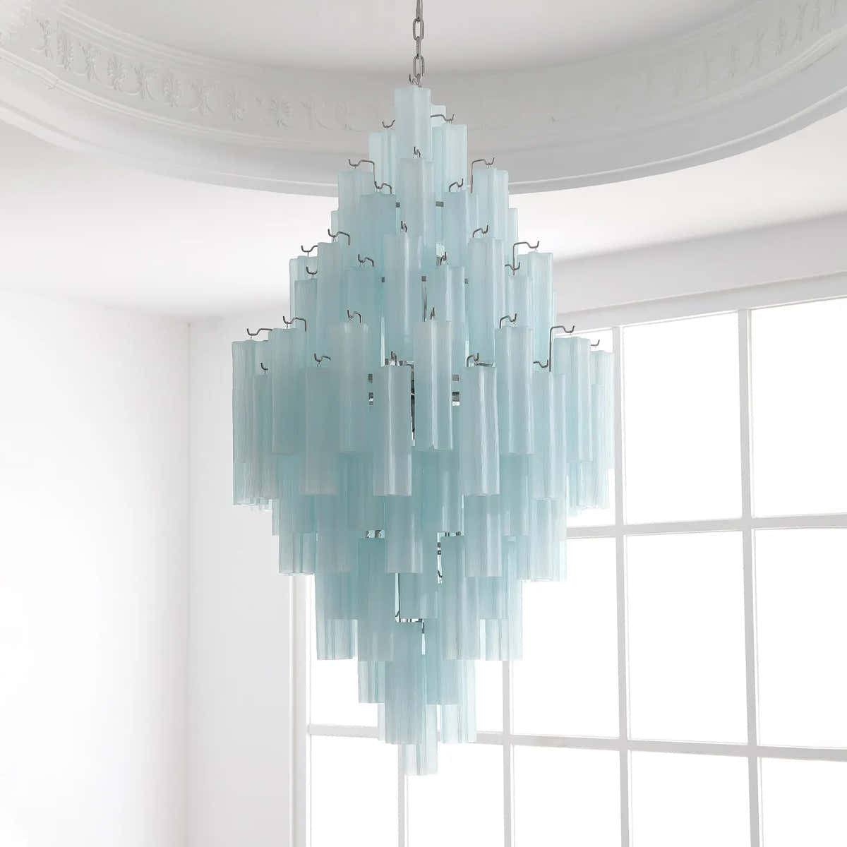 Petalia Murano Glass Diamond Chandelier 54"H - Frosted Glass