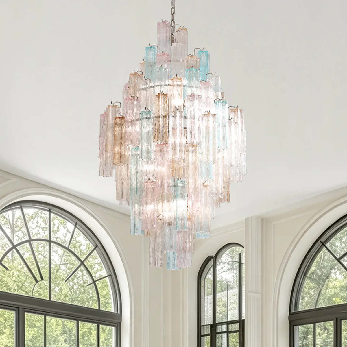 Petalia Murano Glass Diamond Chandelier 54"H - Colorful Glass