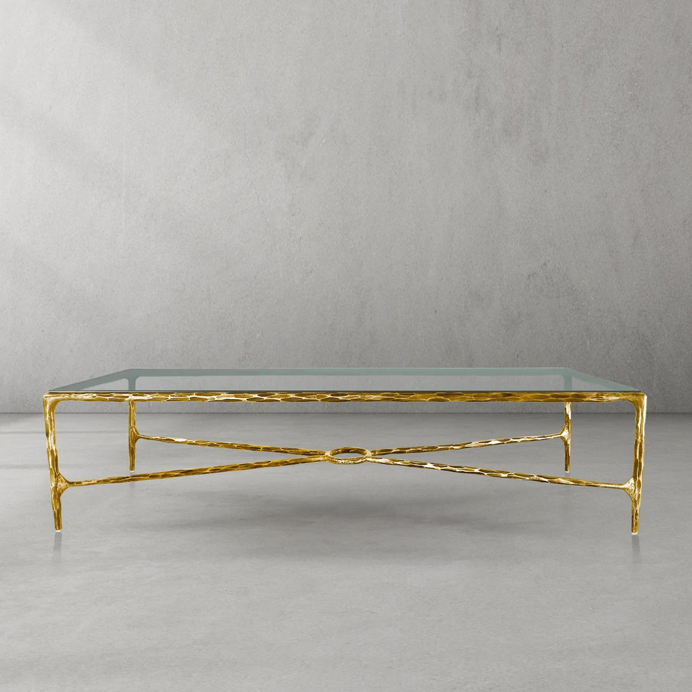 Hand-Forged Metal Rectangle Glass Coffee Table