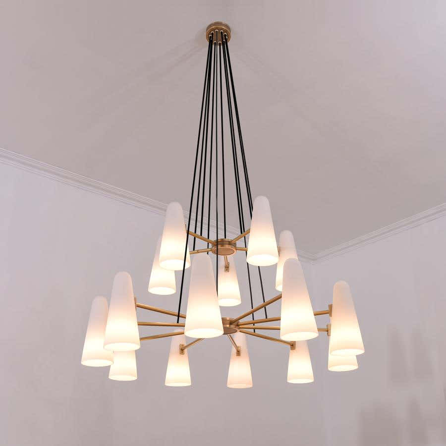 White Ceramics 2-Tier Round Chandelier 44",15-lights