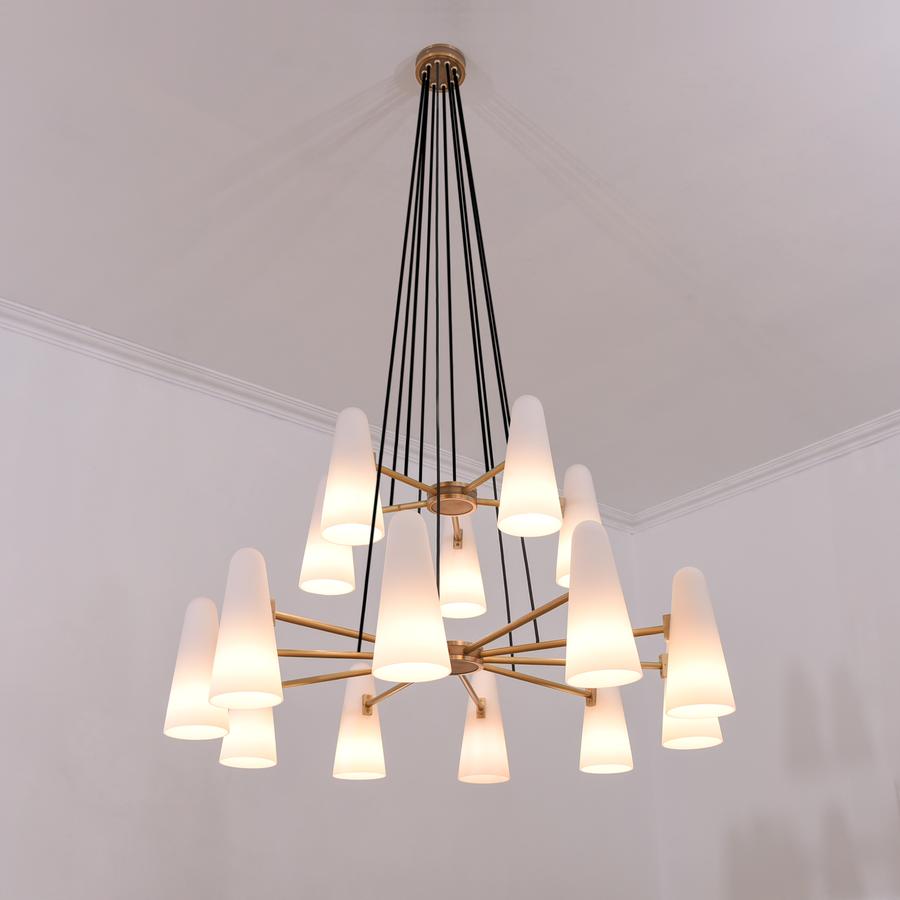 White Ceramics 2-Tier Round Chandelier 44",15-lights