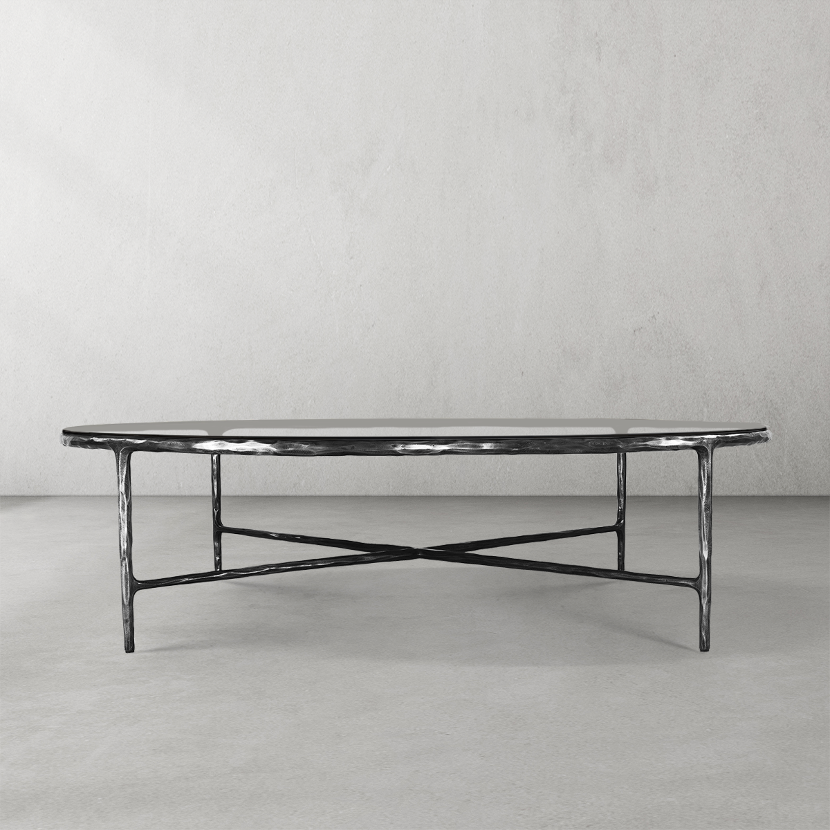 Hand-Forged Metal Glass Round Coffee Table 36" 55"