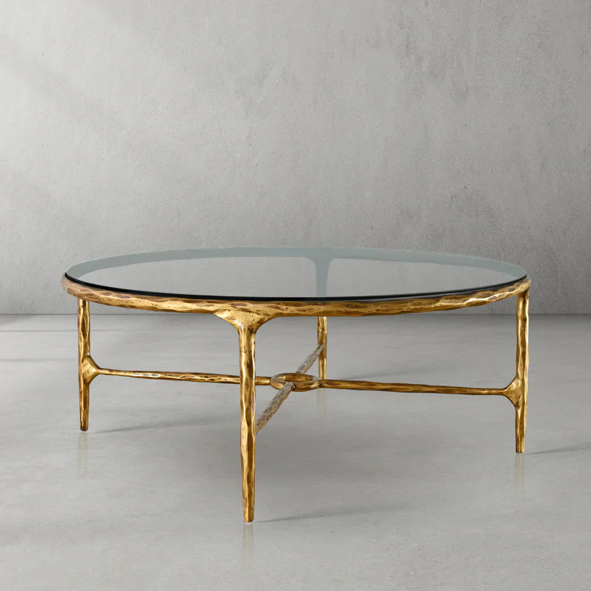 Hand-Forged Metal Glass Round Coffee Table 36" 55"