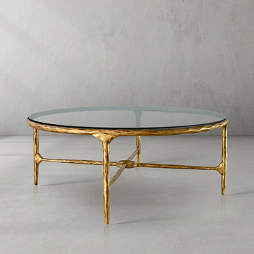 Hand-Forged Metal Glass Round Coffee Table 36" 55"