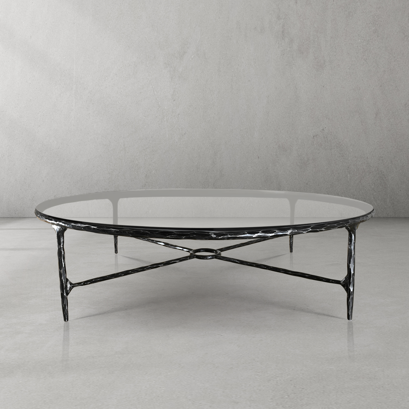 Hand-Forged Metal Glass Round Coffee Table 36" 55"