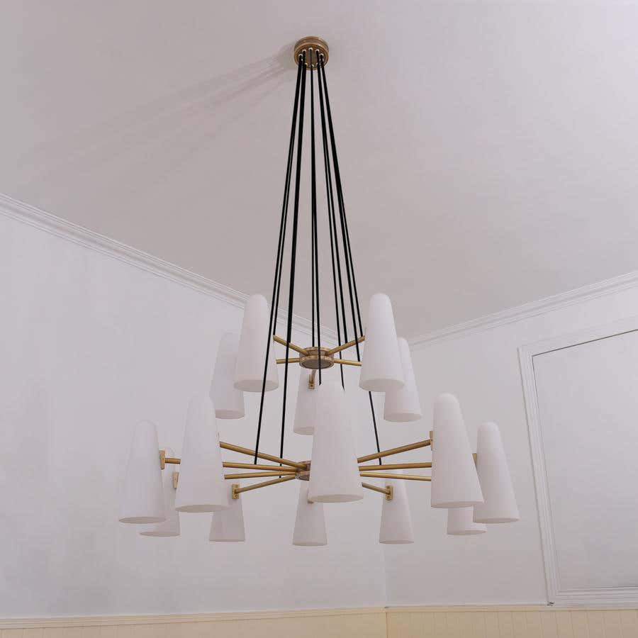 White Ceramics 2-Tier Round Chandelier 44",15-lights