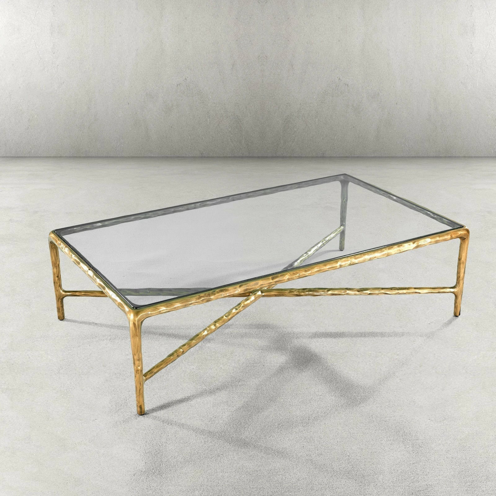 Hand-Forged Metal Rectangle Glass Coffee Table