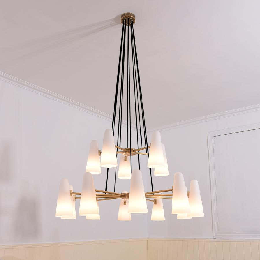 White Ceramics 2-Tier Round Chandelier 44",15-lights