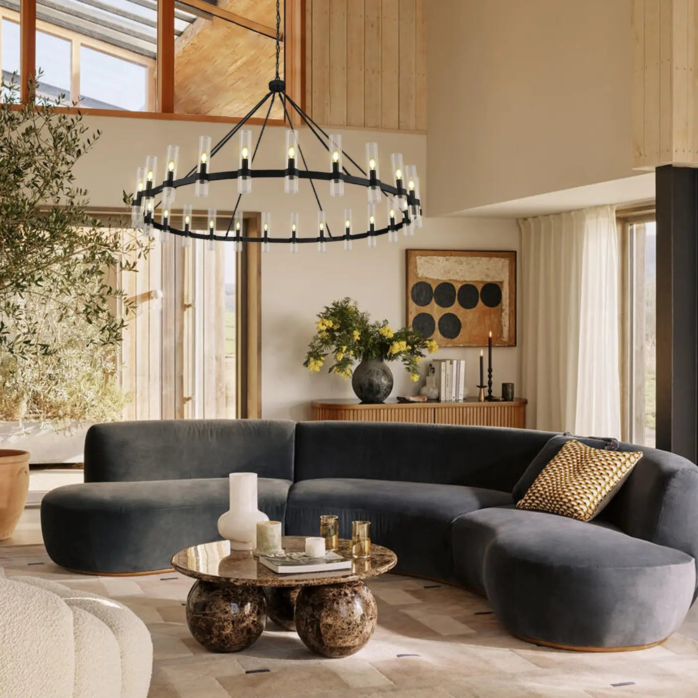 Farmhouse Wagon Wheel Chandelier 60" 70" - Fast Delivery-1-Luxehomezone