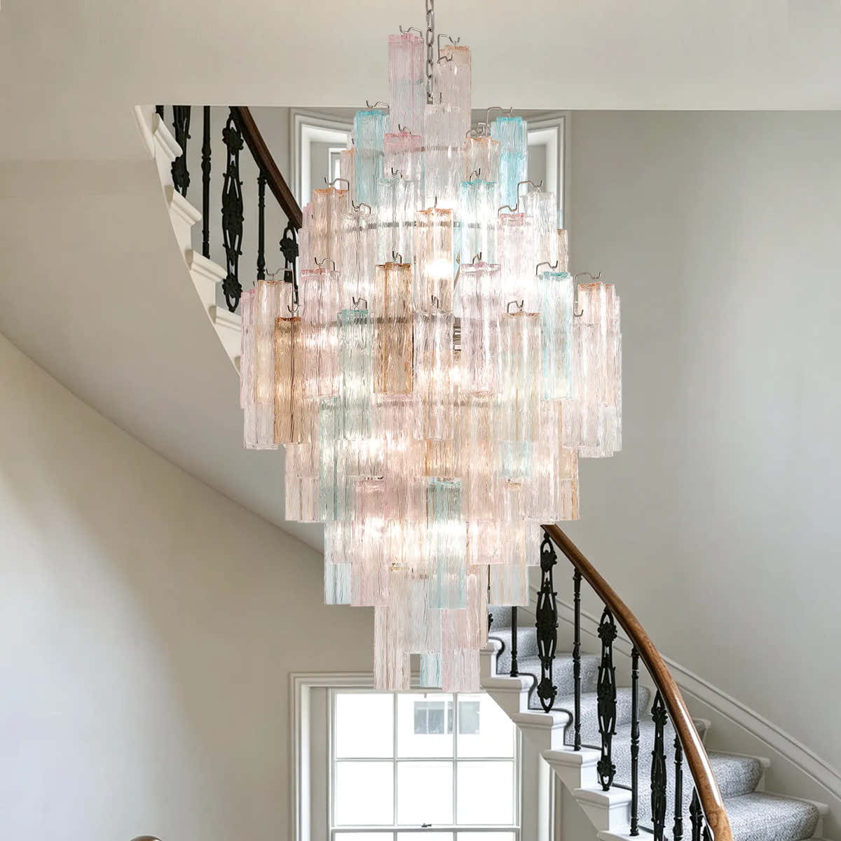 Petalia Murano Glass Diamond Chandelier 54"H - Colorful Glass