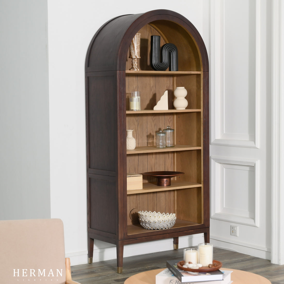 Hattie Open Bookcase in Oak 36"W 46"W