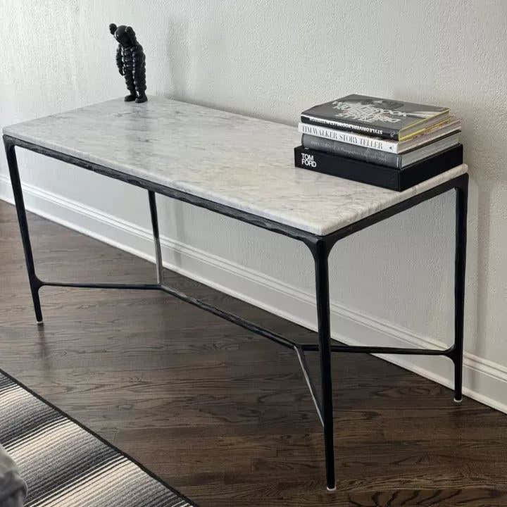Hand-Forged Metal Rectangle Marble Console Table 60" 72"