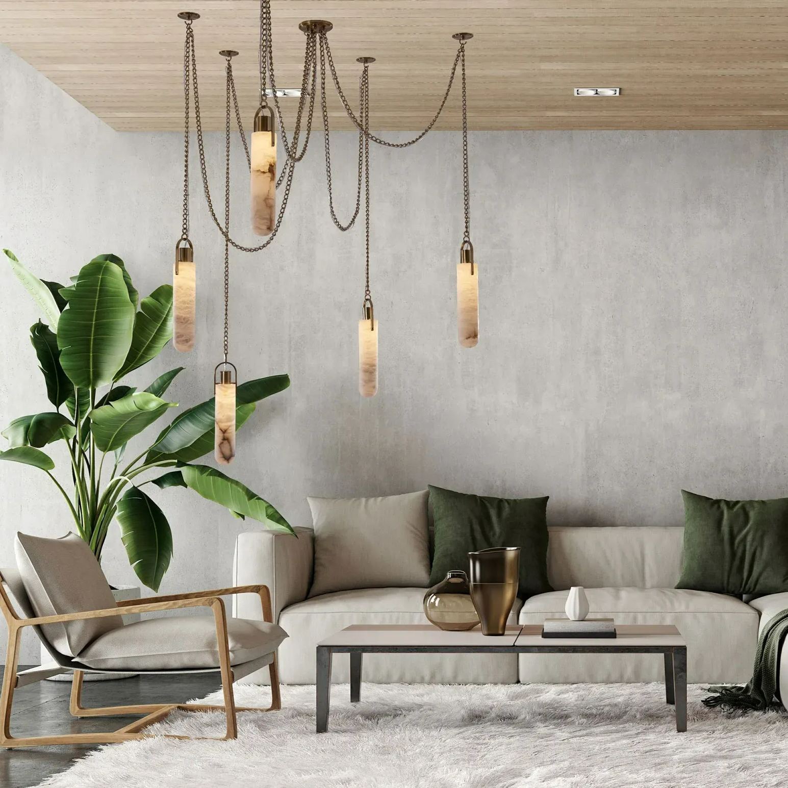 Alabaster Modern 5-Cup Chandelier